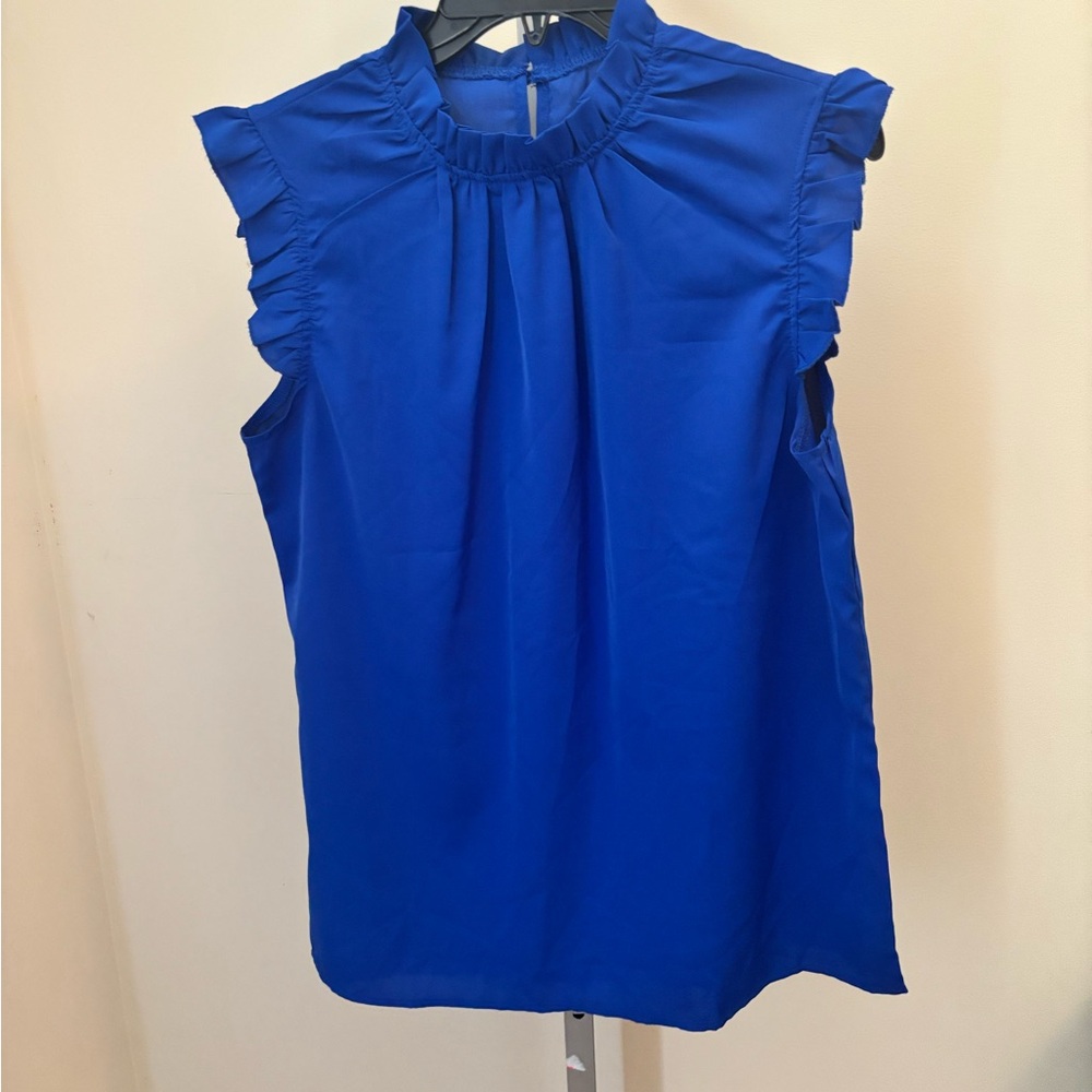Blue Ruffled Sleeveless Top